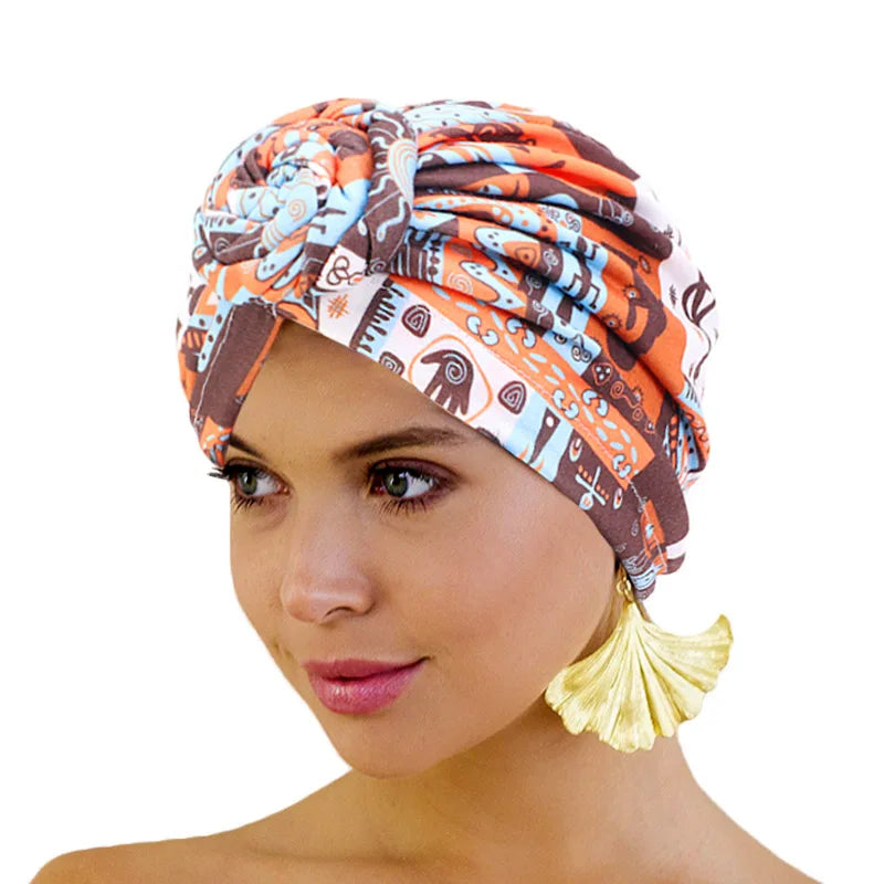 Manufactural Wholesale New Women Knot Turban African Pattern Headwrap Bandana Chemo Cap Bonnet TJM-342
