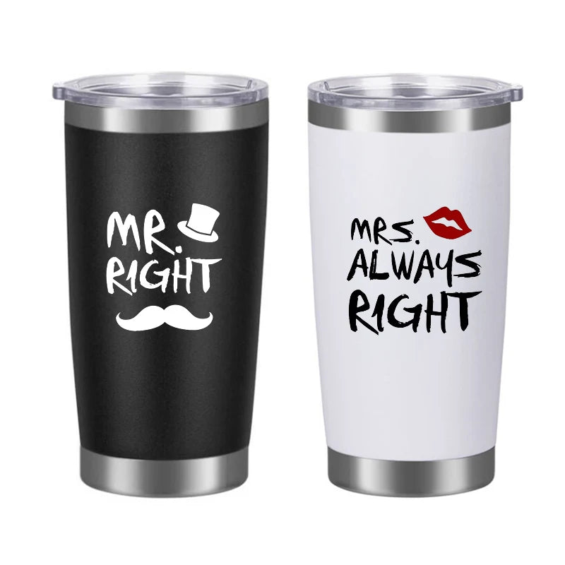 Couple Bride Tumbler Cup Gift Set for  Mr and Mrs Stainless Steel Tumbler Coffee Cup Mug with Lid and Straw