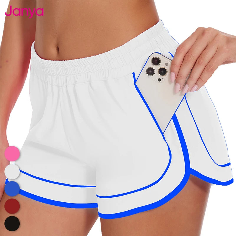 Janya Custom Logo Women Quick Dry Sport Wear Casual Running Clothing Anti-emptied Color Blocking Drawstring Pocket Shorts