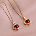 HOVANCI Lucky Jewelry Natural Ruby Jade Pendant Necklace Rose Gold Stainless Steel Chain Clavicle Necklace for Girls