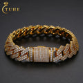 New Arrival Bileklik Hip Hop Jewelry Fashion Anklet 15mm Gold Plated Copper 2 Rows 5A CZ Stone Miami Cuban Link Chain Bracelet
