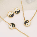 3pcs/set Stainless Steel Gold-plated Chinese Style Black White Diamond Yin Yang Tai Chi Bracelet Necklace Earrings Jewelry Set