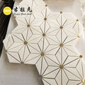 Brass Inlay Mosaic Pattern Water Jet Marble Surface Floor Tile 10mm Interior Wall Bathroom Kitchen Living Modern Parquet Hall