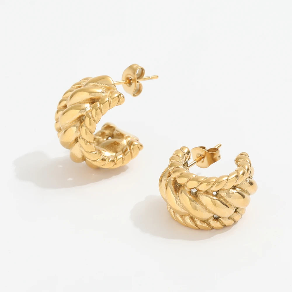 JOOLIM Jewelry PVD Gold Plated Rope Chain Earring Hoop Earring Vintage Stainless Steel Earrings for Women