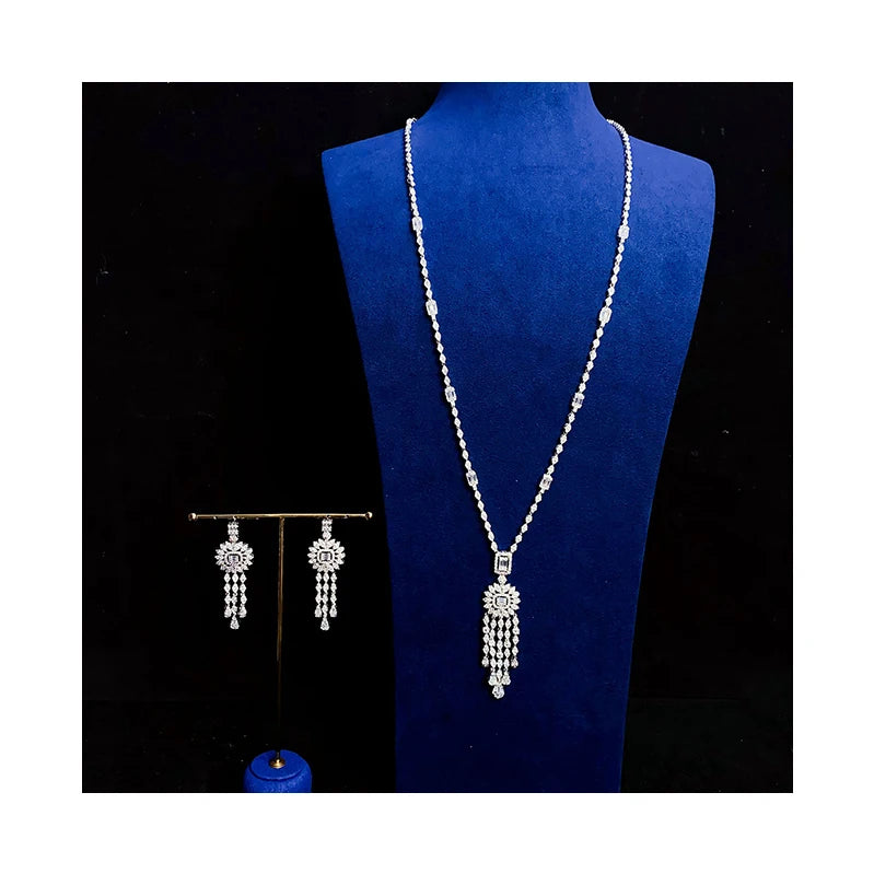 Long White Gold Plated Tassel Jewelry Sets African Bridal Jewelry Set Design for Middle East Market