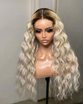 High Density Ombre 613 Gray Color Deep Wave Curly Pre Plucked HD Transparent Lace Front Wig Brazilian Virgin Human Hair