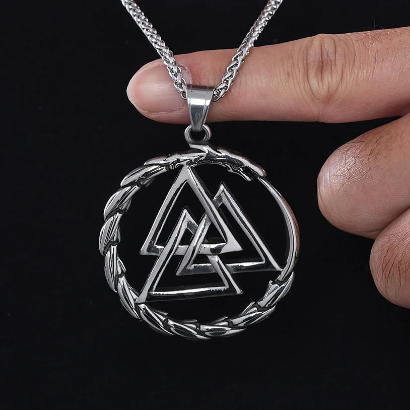 Custom Design Men's Stainless Steel Norse Viking Valknut Jormungand Dragon World Serpent Pendant Necklace