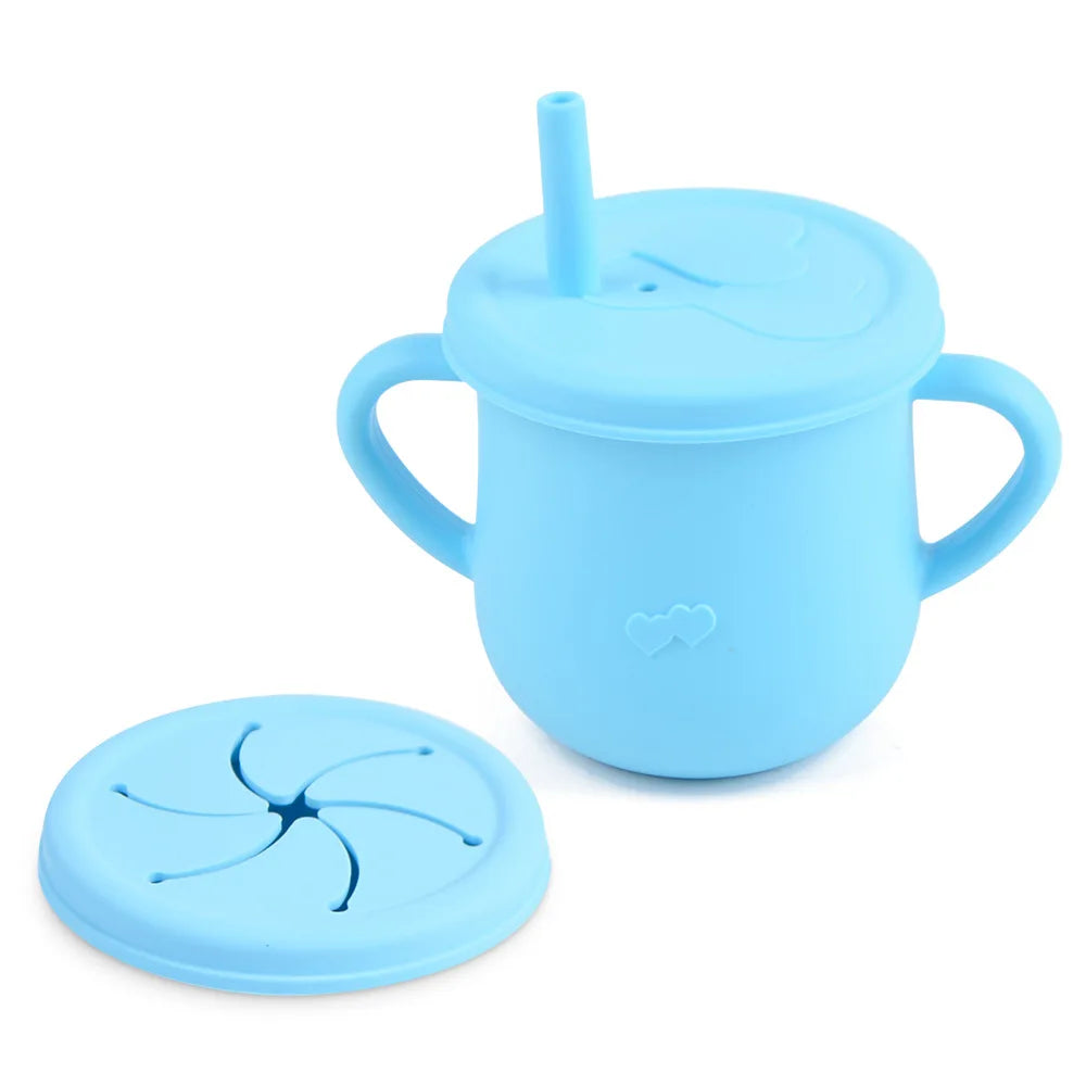 Baby Training Silicone Water Drinking Sippy Cup With Straw and Handle Sublimation Sippy Cup