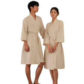 Top Quality Soft Sleepwear Women's Night Dress Luxury Spa Hotel Knee Length Bathrobe Cotton Linen Robe Bathrobe