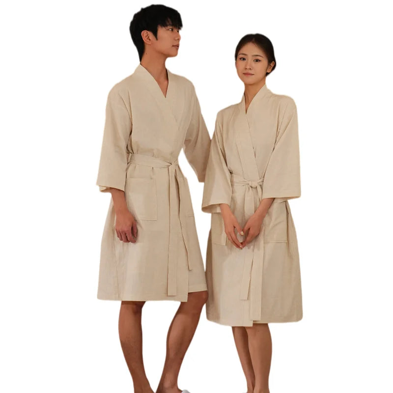 Top Quality Soft Sleepwear Women's Night Dress Luxury Spa Hotel Knee Length Bathrobe Cotton Linen Robe Bathrobe