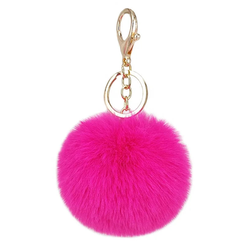 Hot Sale Customizable 8cm Fluffy Faux Fur Pom Pom Puff Key Chains Ball Shape Chinese New Year Gift Wholesale OEM Rabbit Fur