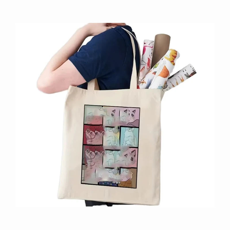 Women's Custom Printed Logo Tote Canvas Shoulder Bag Wholesale Reusable Travel & Shopping Bag