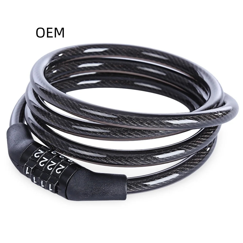 Portable Anti-Theft Steel Cable Lock Reinforced 5-Digit Password Alarm System for Bicycles Cross-Border Bicycle Accessories