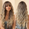 MOQ1 Gray Brown Ombre Blonde Wavy Wigs Long Natural Wave Curly Wig for Women False Hair With Bangs Daily Cosplay Fiber Wig