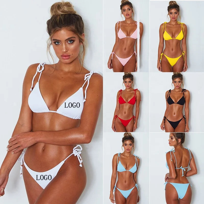 2026 Summer Customized Swimsuit Women Oem Swimsuit Custom Print Swimwear Beachwear Suits Backless Two Piece Bikini