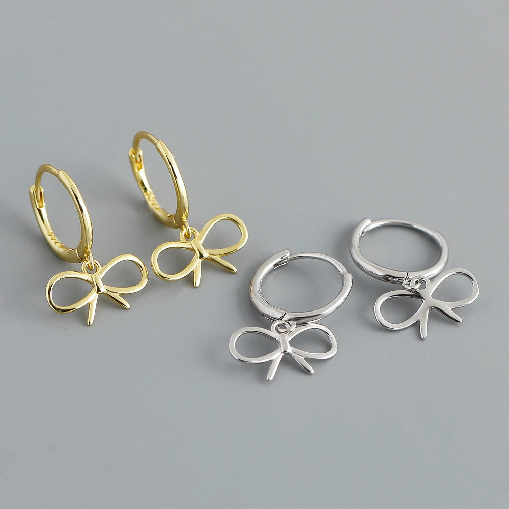 Ins Fashion 925 Silver Plain Simple Bow Hoop Earrings Jewelry 18K Gold Plated Sterling Silver  Hoop Earrings for Women