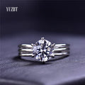 Silver 925 Original Brilliant Cut 2 Carat Diamond Test Past D Color Moissanite Triple Circle Ring for Women Vintage Fine Jewelry