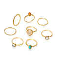 SC Hot Sale Alloy Ring Pretty Colorful Acrylic Crystal Ring Trendy 8-piece Finger Ring Set for Girls