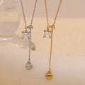18K Gold Plated Stainless Steel Necklace for Women Fashionable Pendant with Square Zircon Heart Tassel Niche High-End Link Chain