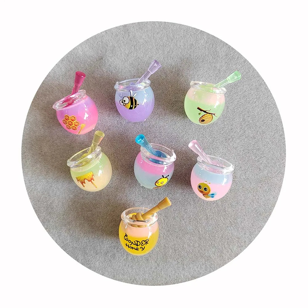 100Pcs Mix Colors Luminous Resin Cartoon Honey Jar Fruit Drink Bottle Charms Pendant Handmade Jewelry Accessories