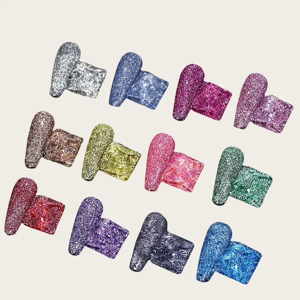 12 Reflective Disco Diamond Colors Nail Polish Collection Private Label OEM ODM LED Lamp Source for DIY Applications
