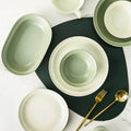 Eco-Friendly Custom Ceramic Tableware Set Popular Avocado Green Color Scheme Includes Bowls Plates Spoon for Households