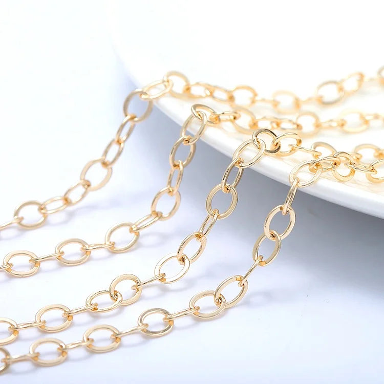 Factory Wholesale14K Gold Plated Thick O Shaped Chain for Diy Jewelry Roll Necklace Bracelet Making Accessories