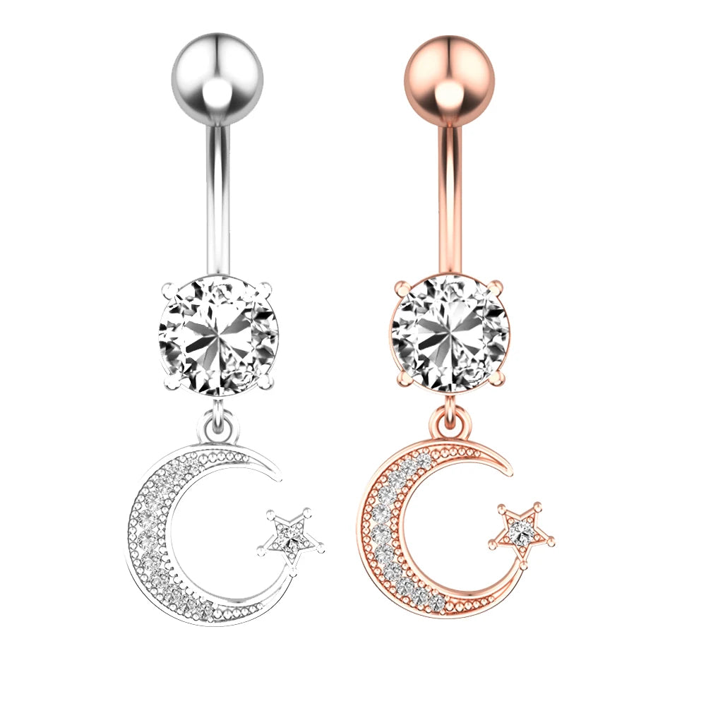 Wholesale Sexy Stainless Steel Navel Belly Button Ring with Magical Moon Star Zircon Body Jewelry for Women's Parties Weddings