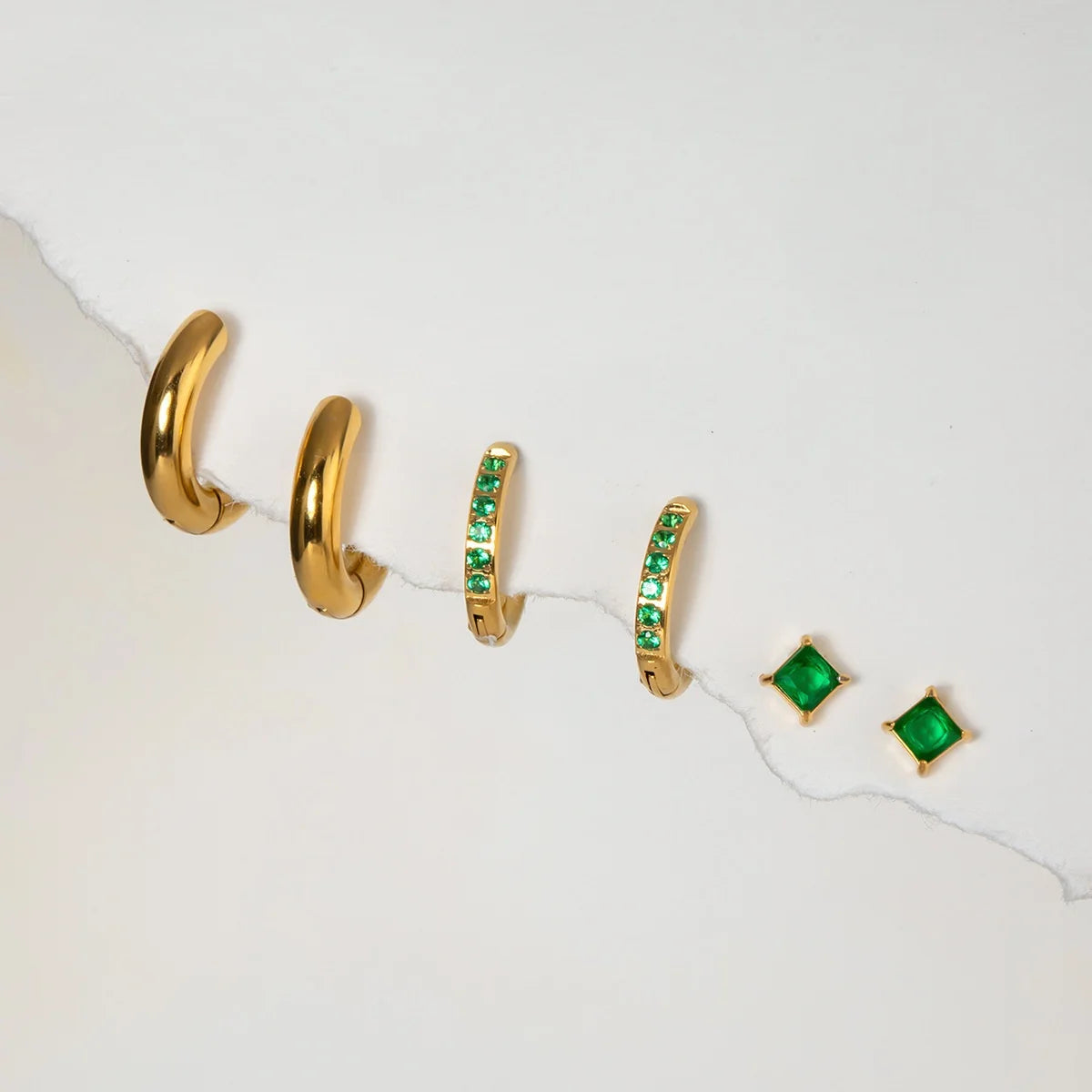 Ilona Green Wholesale Fashion Three-Piece Stud Earring Set Zircon Diamond Stainless Steel Trendy Hoop Huggie Earrings for Gift