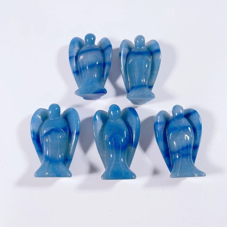 Huiying Wholesale Hand Carved Natural Blue Aventurine Animal Angel Carving for Gift Crafts 2 Inch