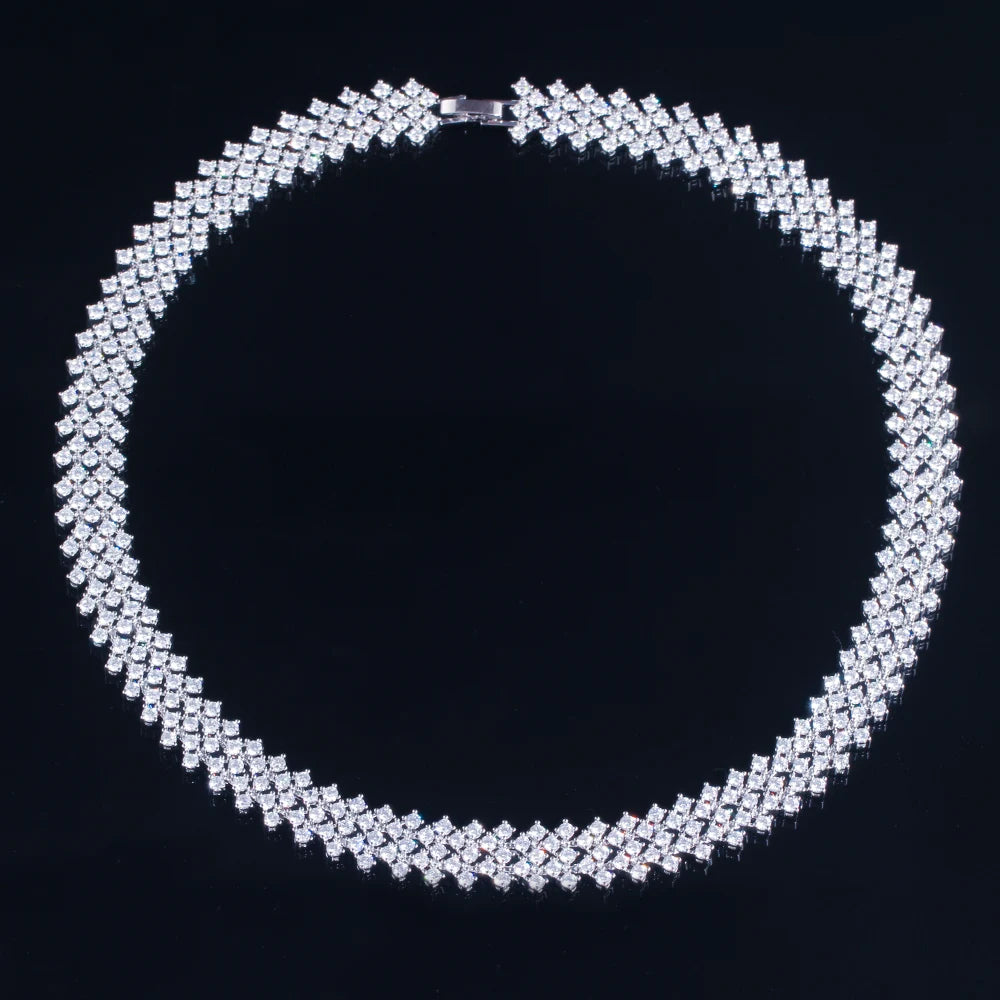 CWW 255 Pcs Round Cubic Zirconia Pave Wide Tennis Chain Bridal Necklace Jewelry for Women Wedding Luxury Party