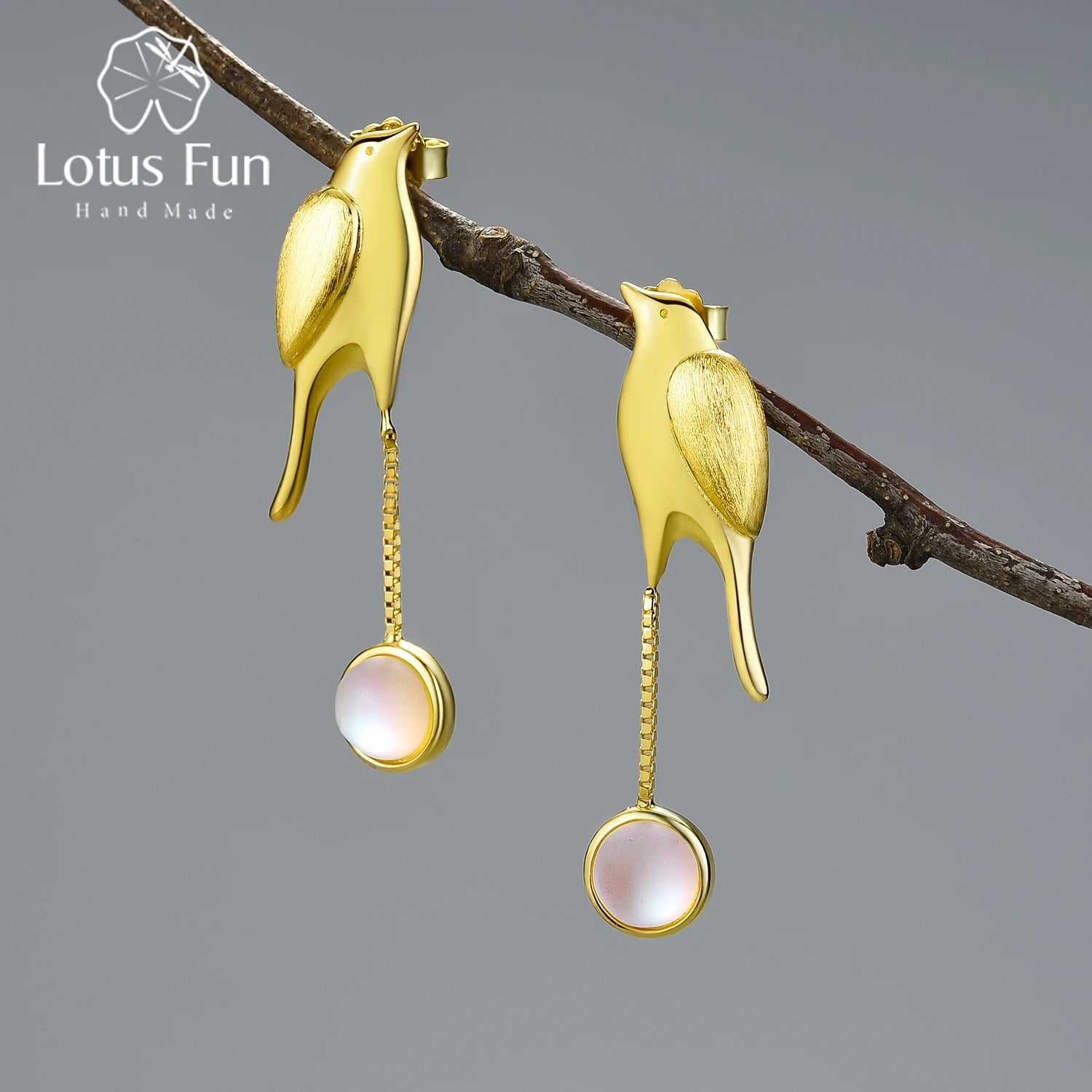 18K Gold Moon and Bird Tassel Dangle Earrings for Women Gift Real 925 Sterling Silver Artificial Jewelry Fine Jewelry for Women