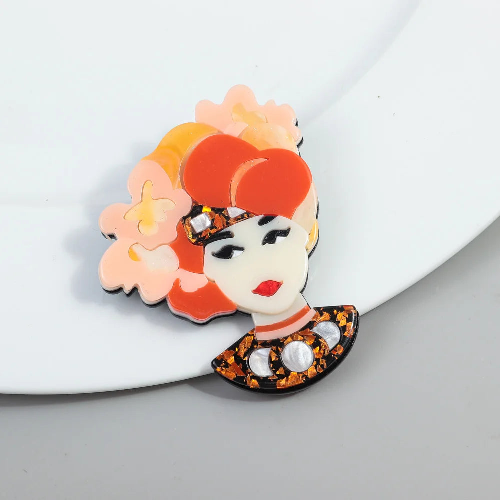 New Casual Personality Pearl Hair Head Flower Resin Patchwork Corsage Acrylic Brooch for Women Wedding Gift
