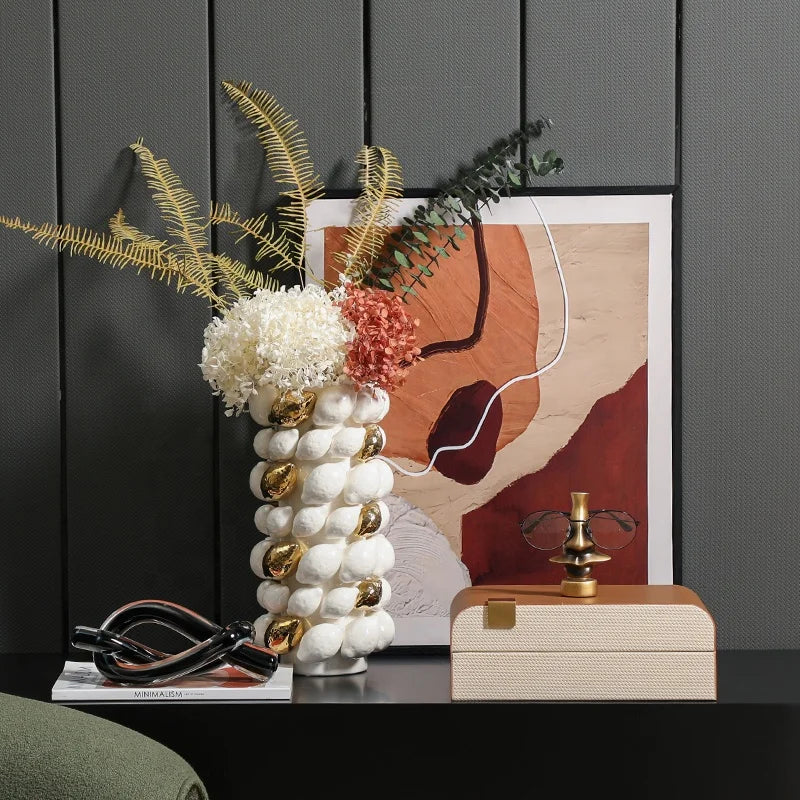 Flolenco Home Decor Luxury Vase Creative Lemon Stacked Design Flower Vases Interior Tabletop Wedding Decorative Ceramic Vase
