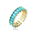 Zirconia Pave Rings for Girls Adjustable Non Tarnish Baguette 14k Gold Plated Rings Jewelry Women