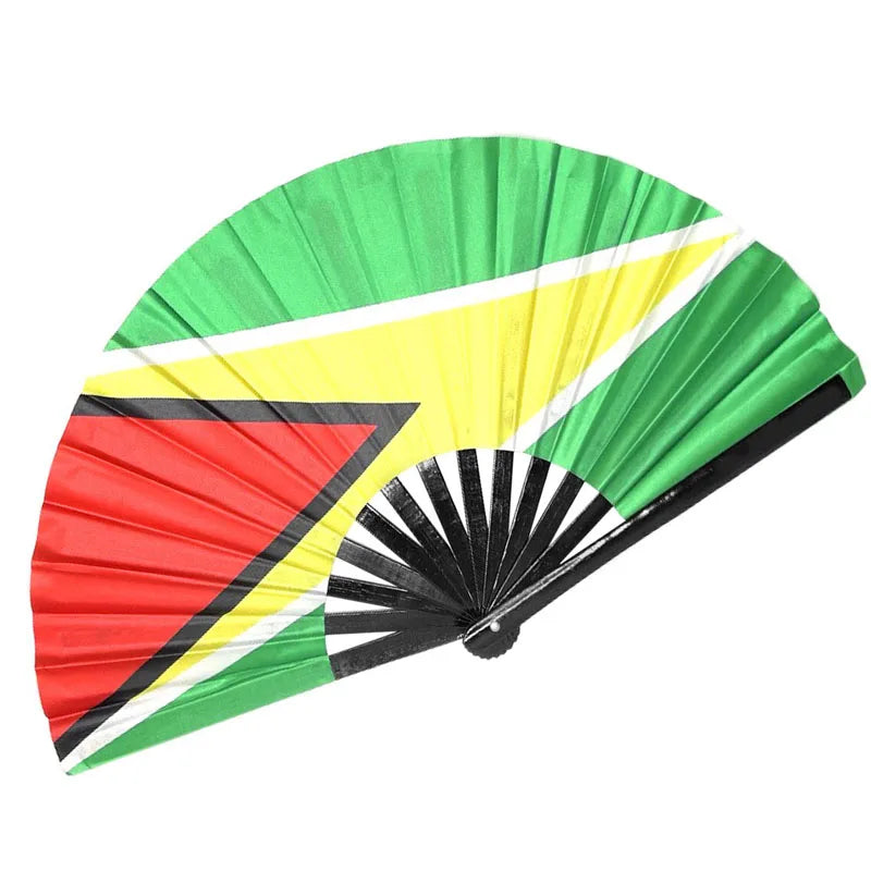 Large Folding Hand Fan Fabric Carnival Bamboo Fans 33cm/13in Guyana Flag Fan Festival Dance Gift