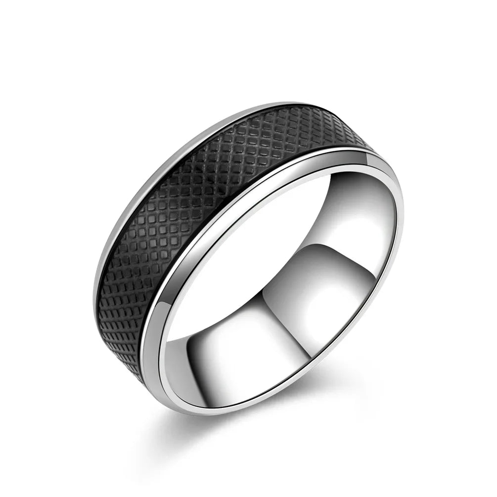 Alin Men's 8MM Domed Stainless Steel Black Plated Rings Simple Design Classic Chunky Wedding Bands or Rings Jewelry