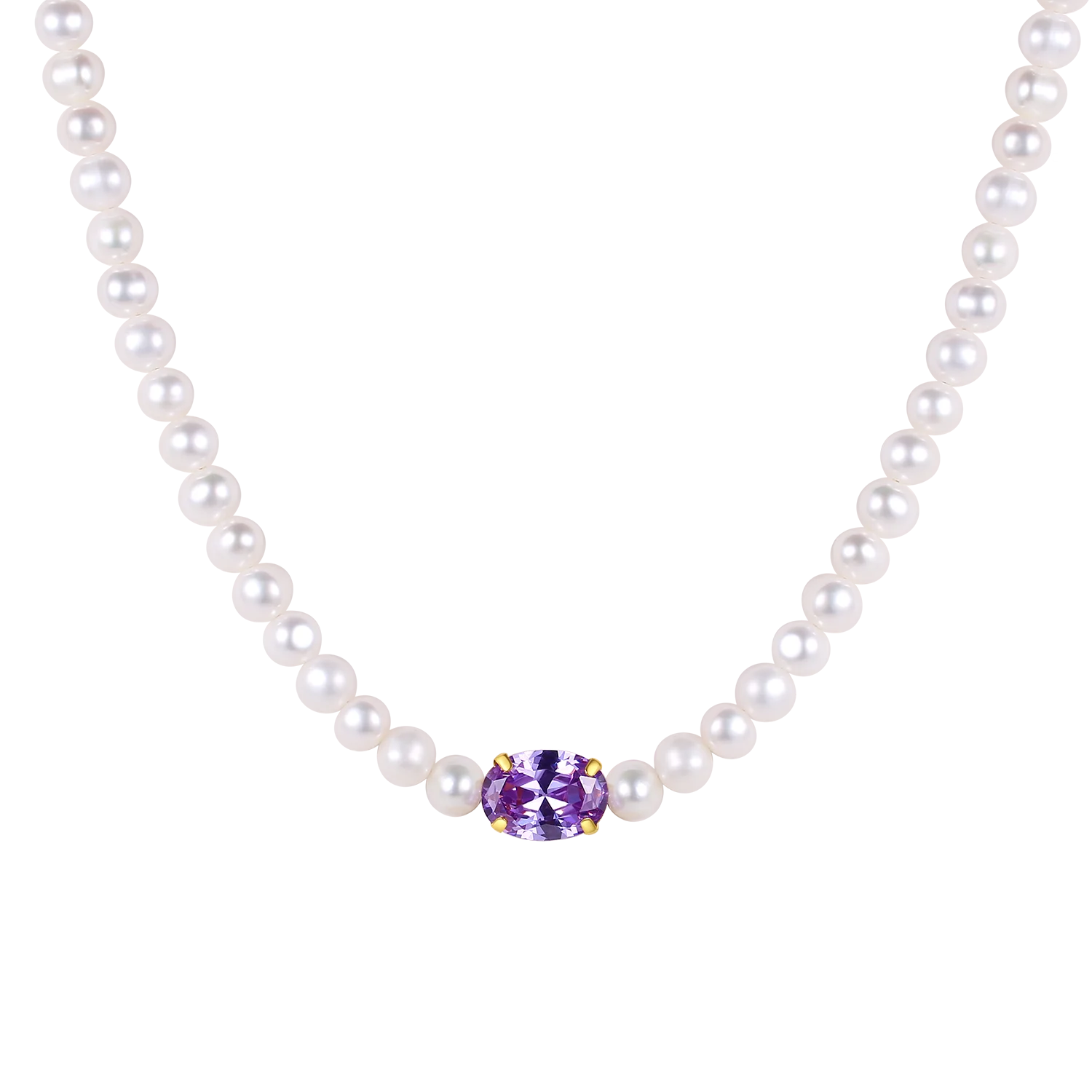 Hot Selling 925 Silver Jewelry 14k Gold Vermeil Freshwater Pearl Purple Gemstone Choker Necklace