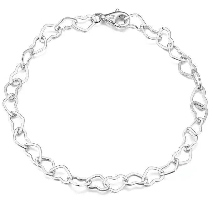 Rainbowking S925 Sterling Silver Bracelet Love Heart Wide 5mm Bracelet Zirconia Fashion Simple Temperament Girls