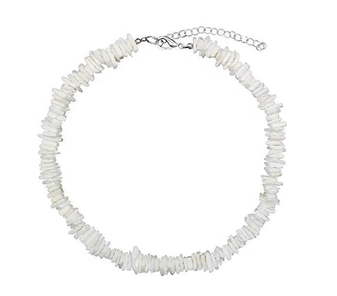 Summer Beach Irregular Color Puka Broken Shell Necklace Bracelet Set Natural Jewelry for Men and Women.