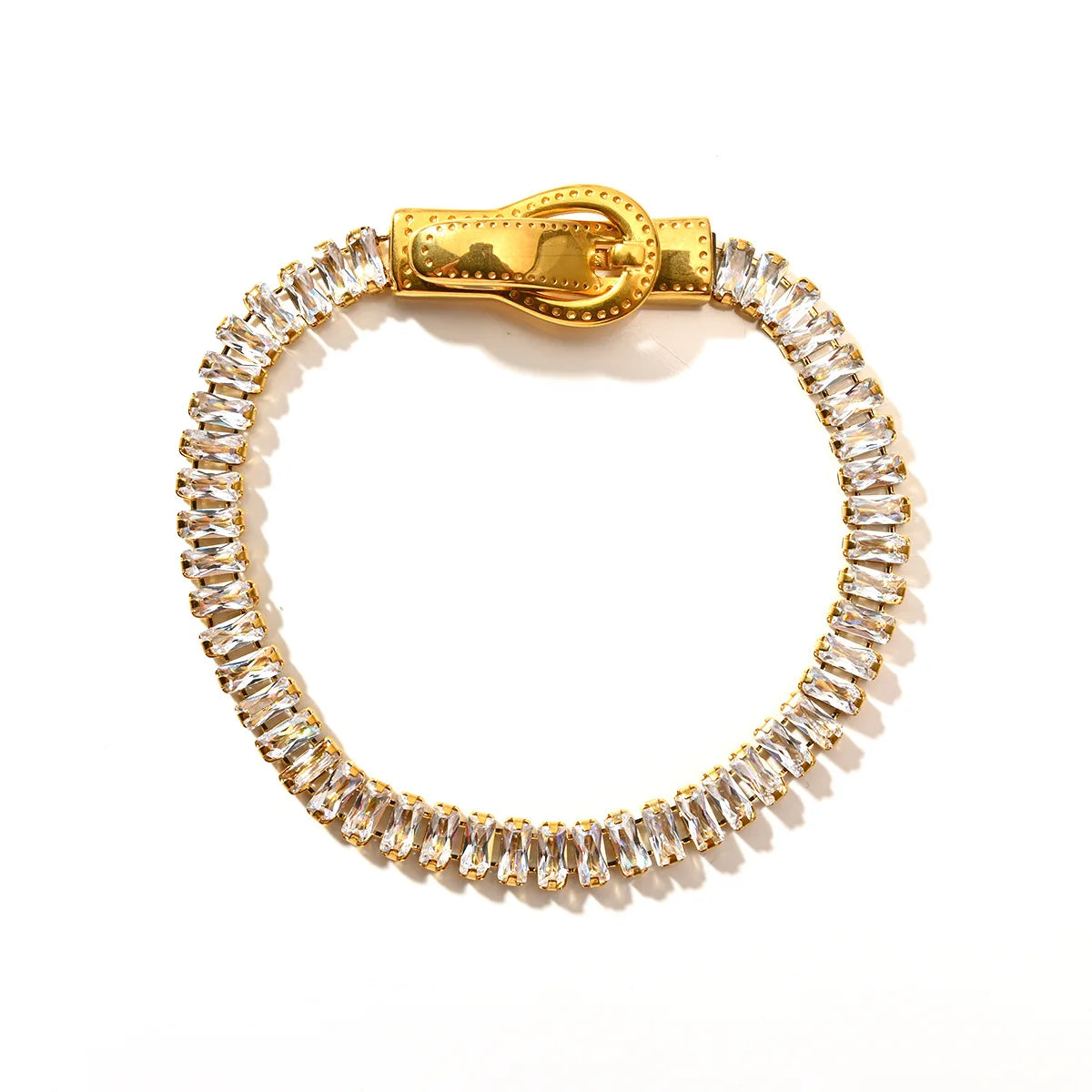 Stunning 18K Stainless Steel Zirconia Minimalist White Rhinestone Bracelet for Women Trendy New Design for Parties Wholesale