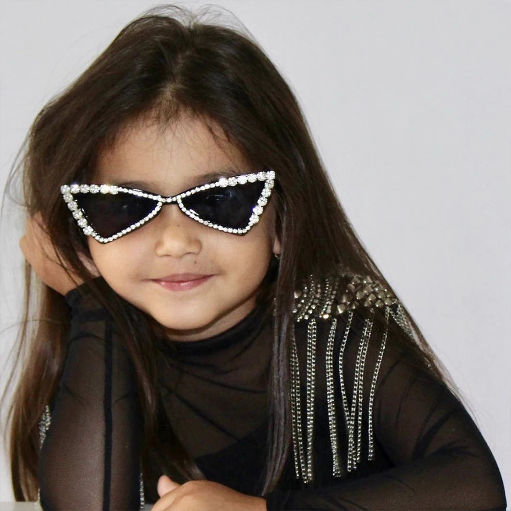 109013 New Trend Diamond Retro Rhinestone Girls Kid Children Cat Eye Sunglasses