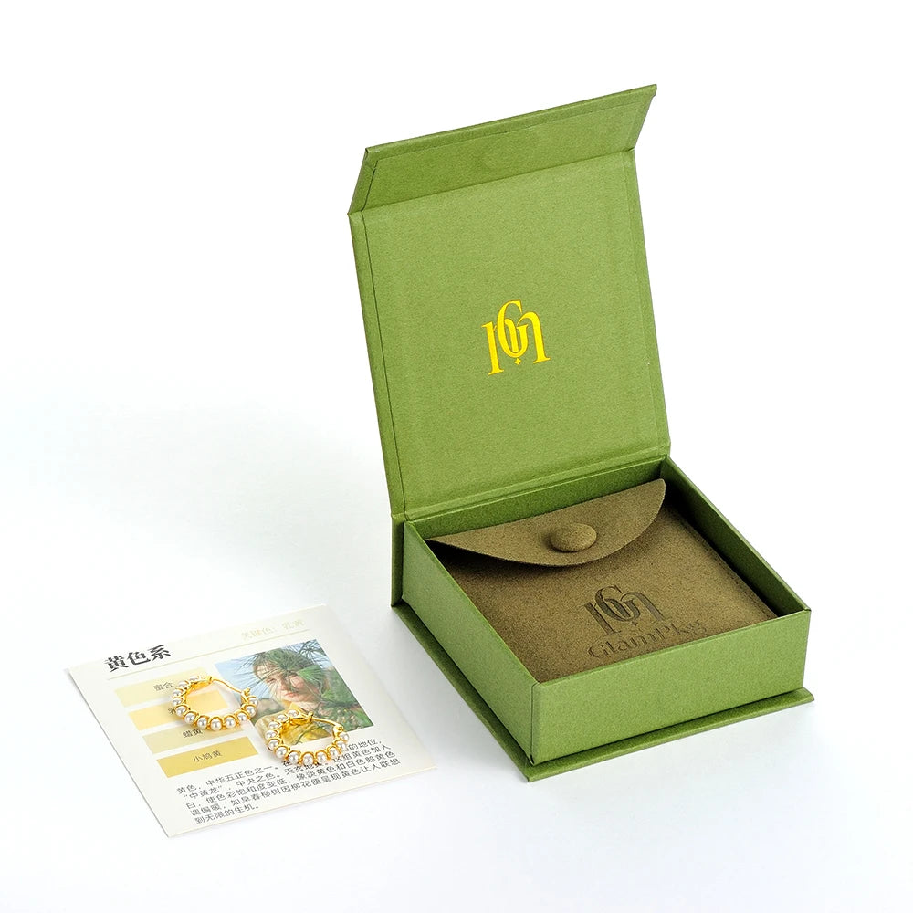 GALMPKG High End Custom Printed Green Bracelet Necklace Ring Packaging Button Snap Pouch Cardboard Magnet Paper Jewelry Gift Box