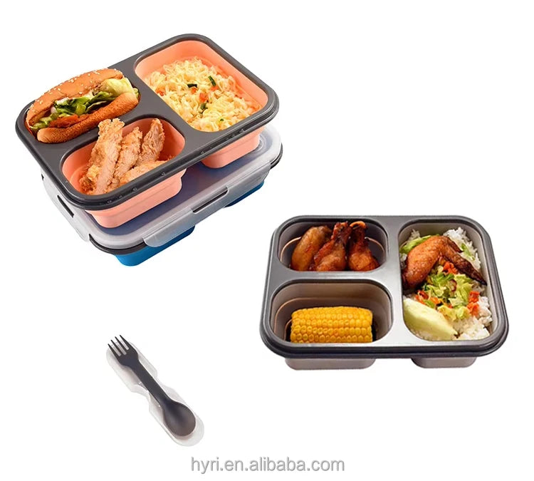 Hyri Silicone Microwave Airtight Foldable Fresh Food Bento Storage Containers Collapsible Lunch Box