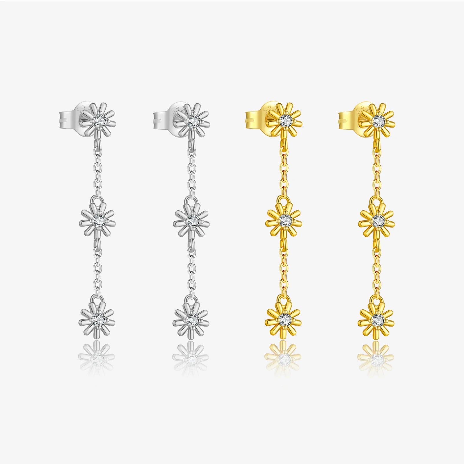 FUAMAY Classic Vintage Flower Zircon Drop Earrings 925 Sterling Silver Gold Plated Aretes Flower Stud Drop Earrings for Women