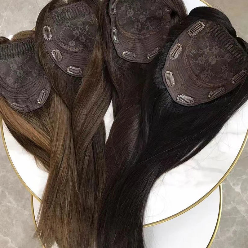 Human Hair Topper with Silk Base 100% Virgin European Human Hair Toupee Jewish Clip in Hair Topper for Woman Loss