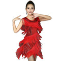 Red Tassel Stage Costume Latin Dance Skirt Sequin Sling Backless Ballroom Competition Dance Dress