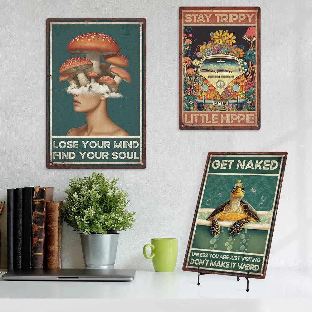 Black Cat Retro Metal Plaque Coffee Vintage Hippie Tin Sign for Toilet Bathroom Garden Wall Decor