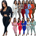 Spring New Arrivals Women Solid Color Long Sleeve Hooded Sports Set Women Three Pieces Set