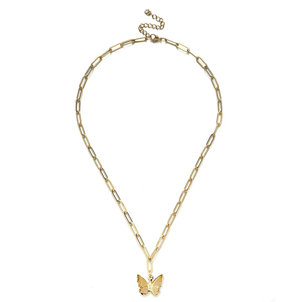Wholesale Stainless Steel Choker Necklace with Gold Butterfly Pendant Trendy Link Chain for Women's Anniversary Jewelry